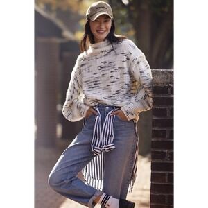 NEW! Varley Belgrave Knit Sweater Dalmation Knit Wool Blend White Gray SZ S